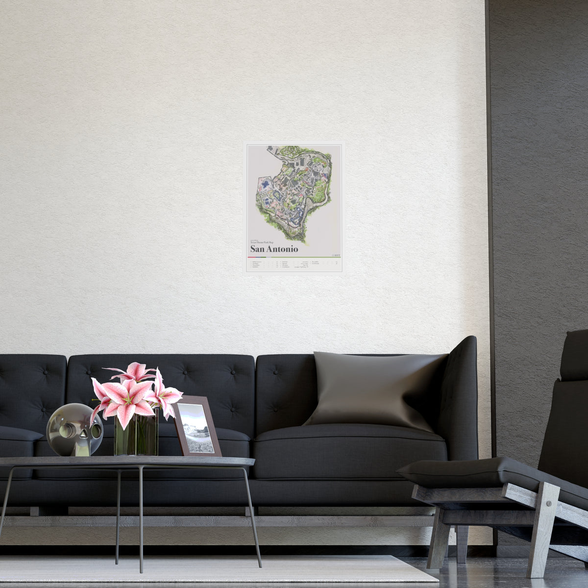 San Antonio Texas theme park map print, 12x16, room view