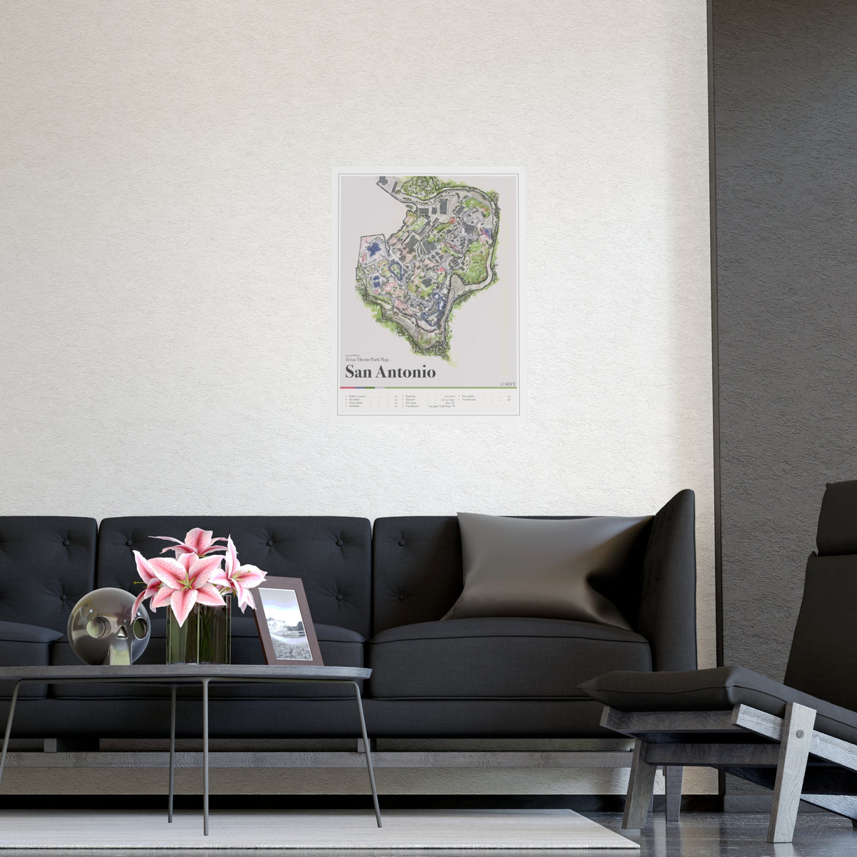 San Antonio Texas theme park map print, room view