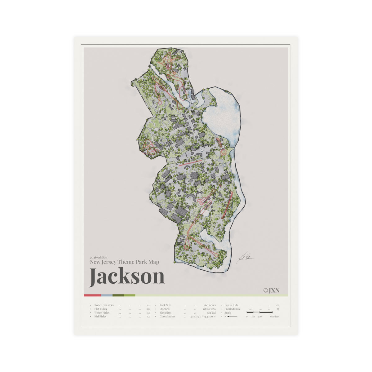 Jackson New Jersey theme park map print, 18x24 matte, by Coaster Expressions