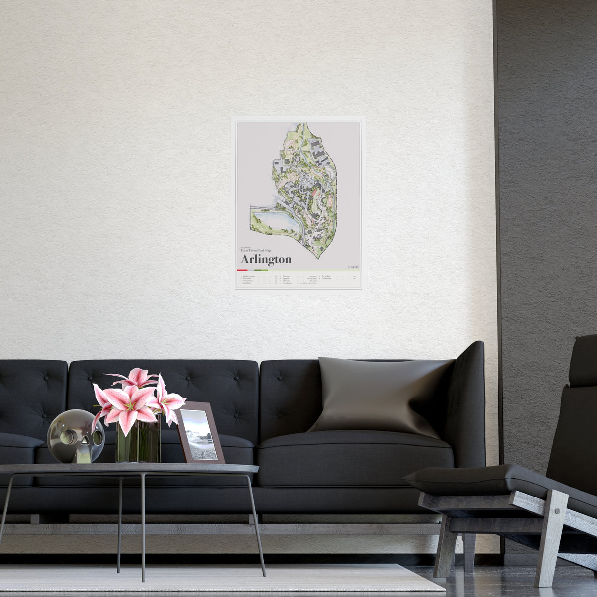Arlington Texas theme park map print, room view