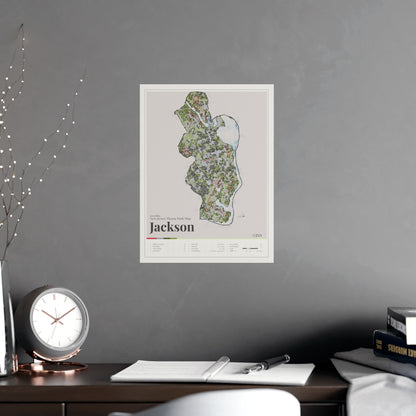 Jackson New Jersey theme park map print, 12x16, shown framed in a room