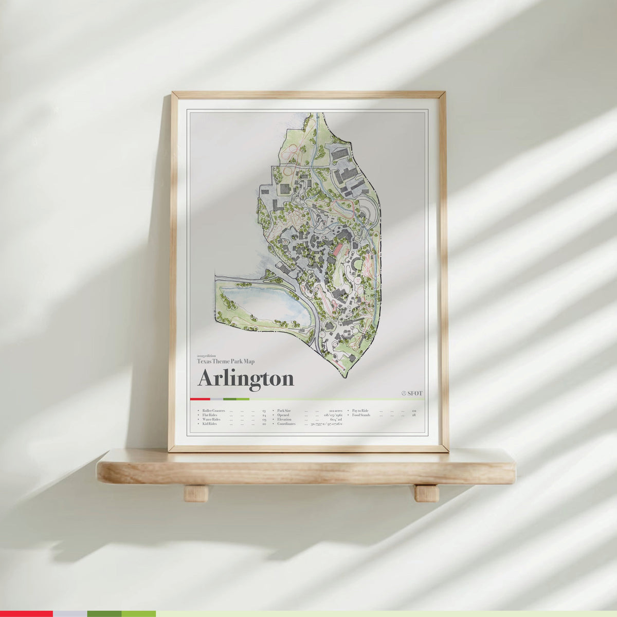 Arlington Texas theme park map print by Coaster Expressions
